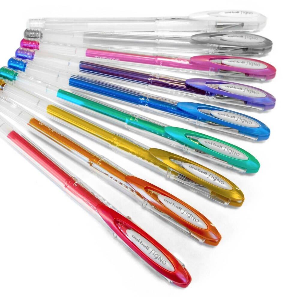 Uni-Ball Signo UM-120NM - Set of 9 Metallic and Pastel Gel Ink Rollerball Pens