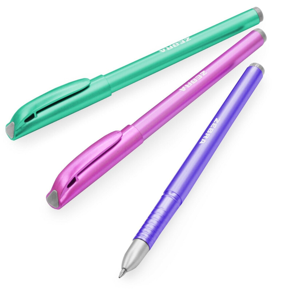 Zebra ZGE Gel Ink Stick Pens - Metallic Barrel - 0.7mm - Green, Pink, Purple - Pack of 3