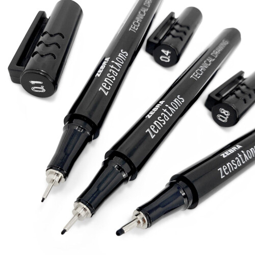 Zebra Zensations Technical Drawing Pens - Full Set of 6 Grades - Black Ink 1