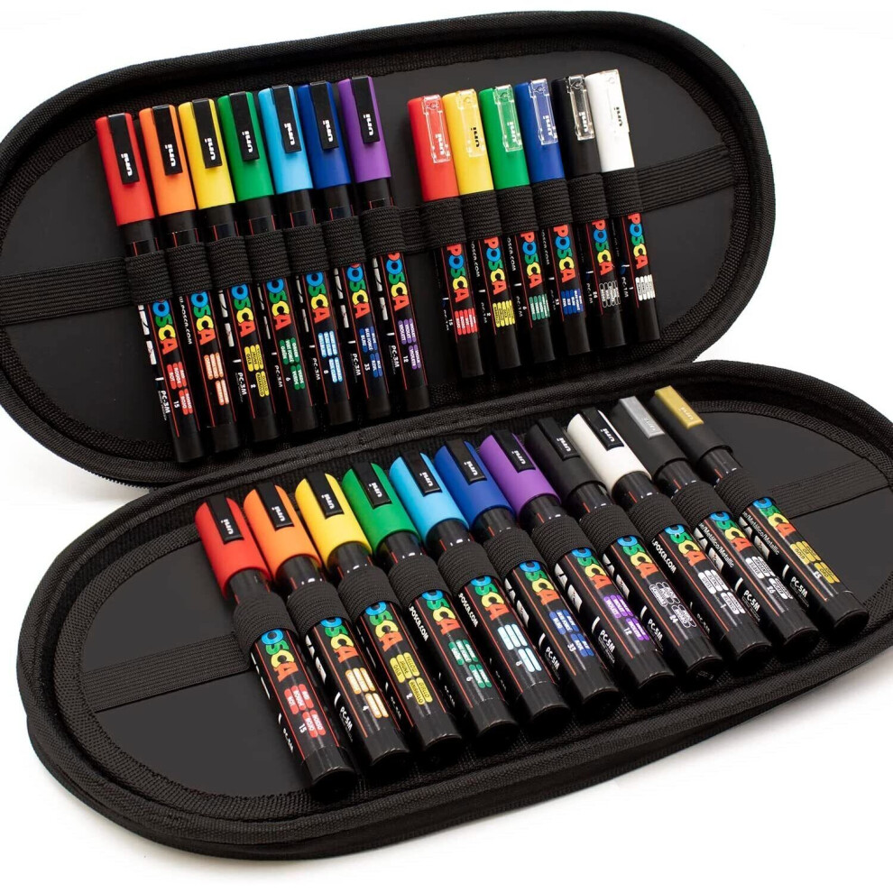 POSCA - PC-5M / PC-3M / PC-1M - Paint Marker Art Pens - Display Case of 24 - The Starter Basic Gift Set