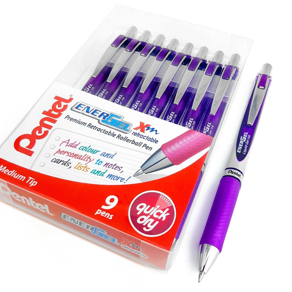 Pentel EnerGel XM BL77 - Retractable Liquid Gel Ink Pen - 0.7mm - 54% Recycled - Purple - Wallet of 9