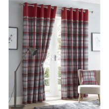(Cushion Cover) Red curtains eyelet ring top lined curtains tartan check ready made