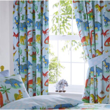 (66x54") Dinosaur curtains boys blue pair of pencil pleat style bedroom curtains
