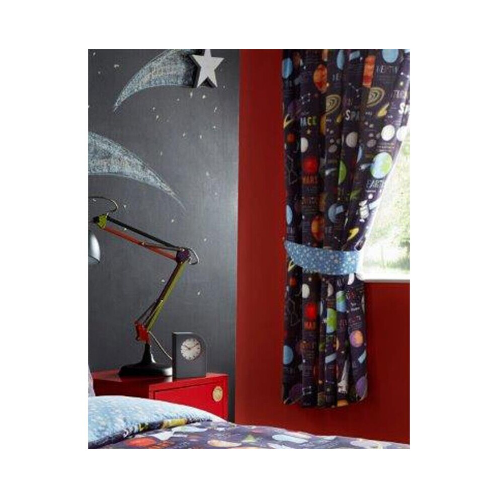 (66 X 72" (168X183cm)) Curtains Lined Pencil Pleat Style Childrens Bedroom Outer Space Planets Rockets Homemaker