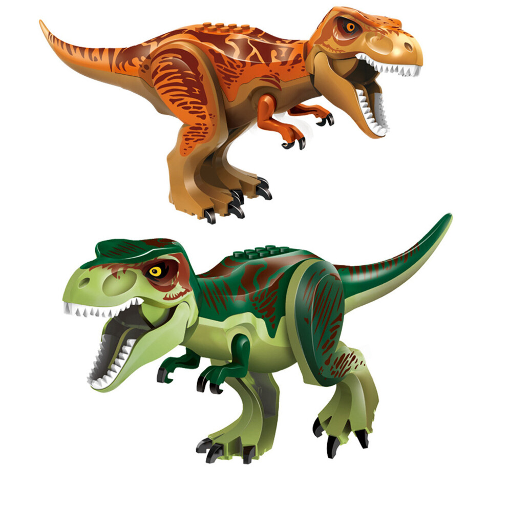 Bonxaif (2Pcs-A+C) Jurassic Dinosaur World Series Building Blocks Removable Triceratops Rex Tyrannosaurus Big Figures Blocks
