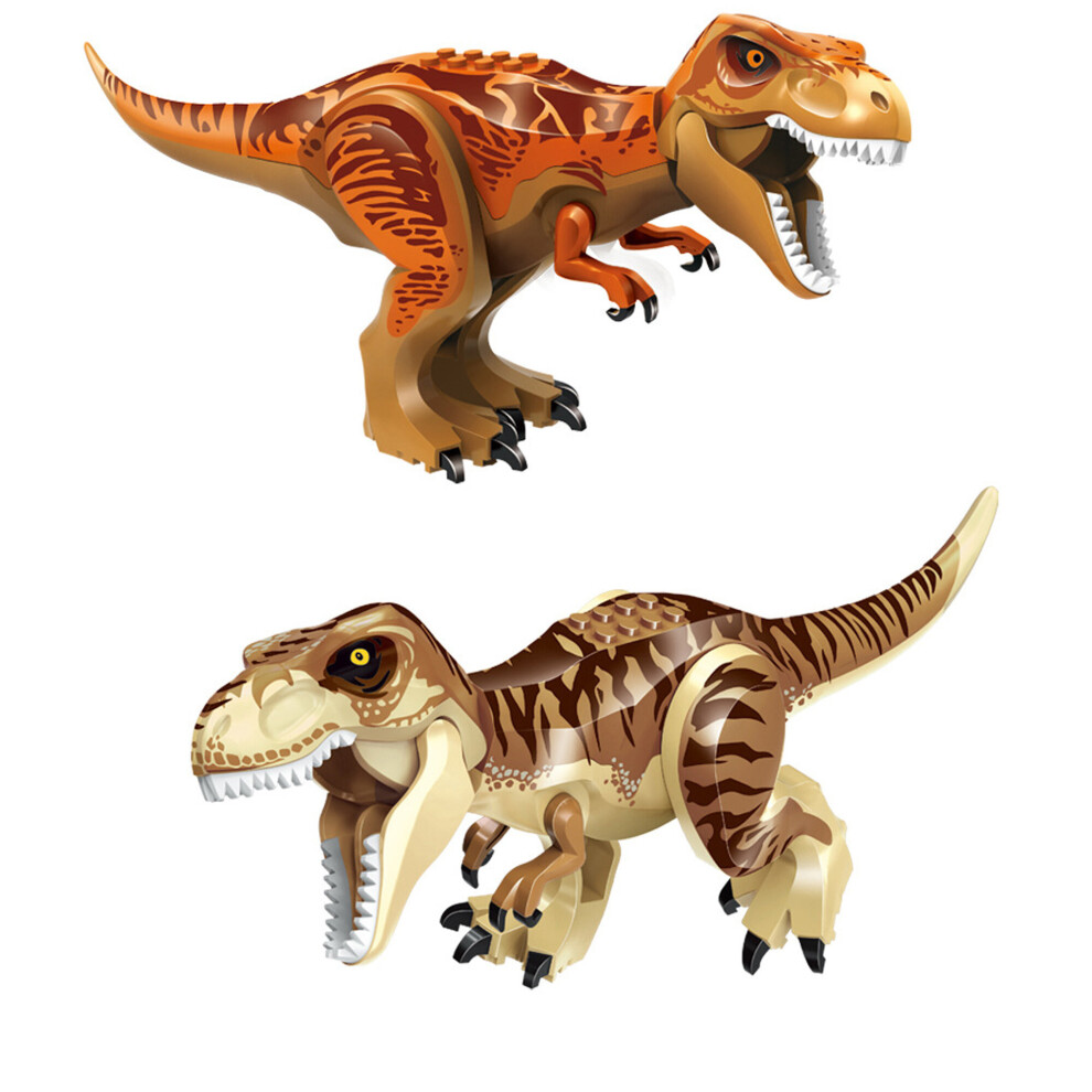 Bonxaif (2Pcs-A+D) Jurassic Dinosaur World Series Building Blocks Removable Triceratops Rex Tyrannosaurus Big Figures Blocks