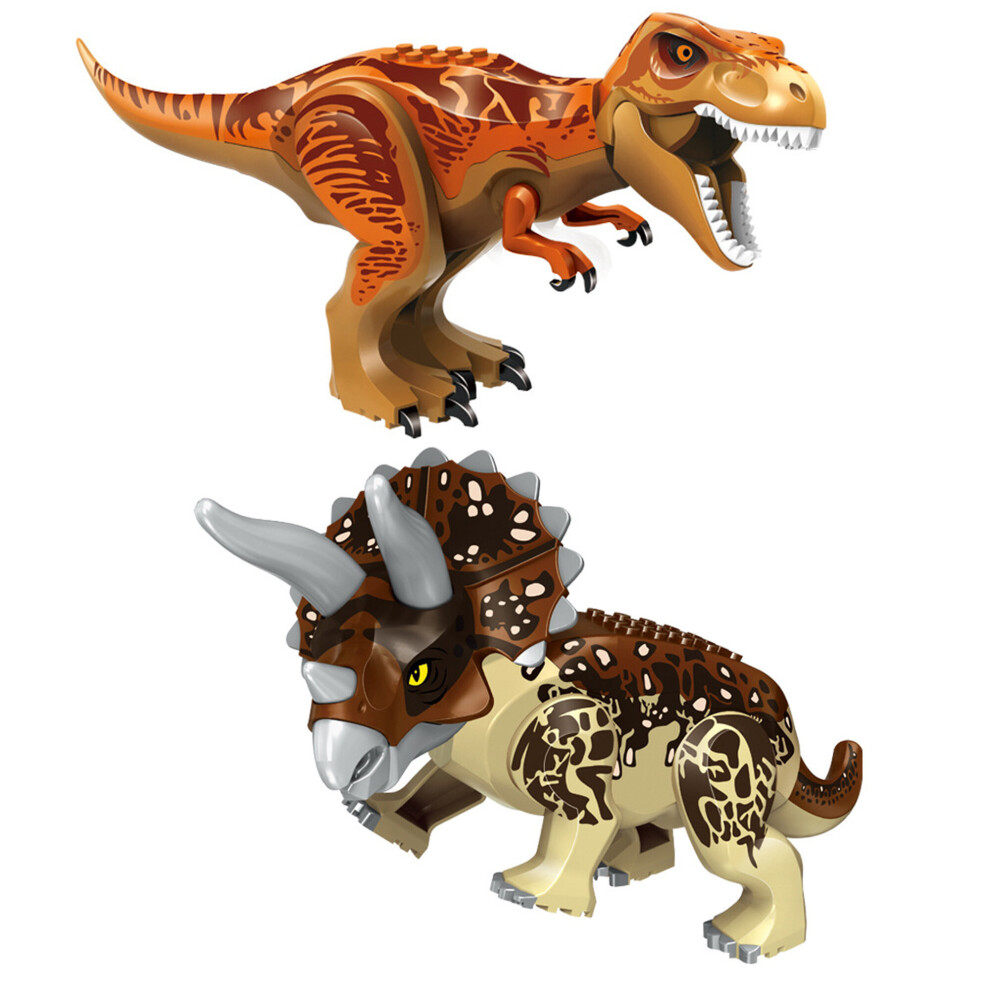 Bonxaif (2Pcs-A+I) Jurassic Dinosaur World Series Building Blocks Removable Triceratops Rex Tyrannosaurus Big Figures Blocks