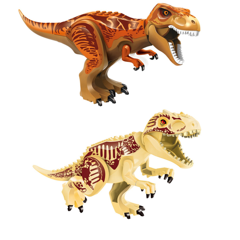 Bonxaif (2Pcs-A+E) Jurassic Dinosaur World Series Building Blocks Removable Triceratops Rex Tyrannosaurus Big Figures Blocks