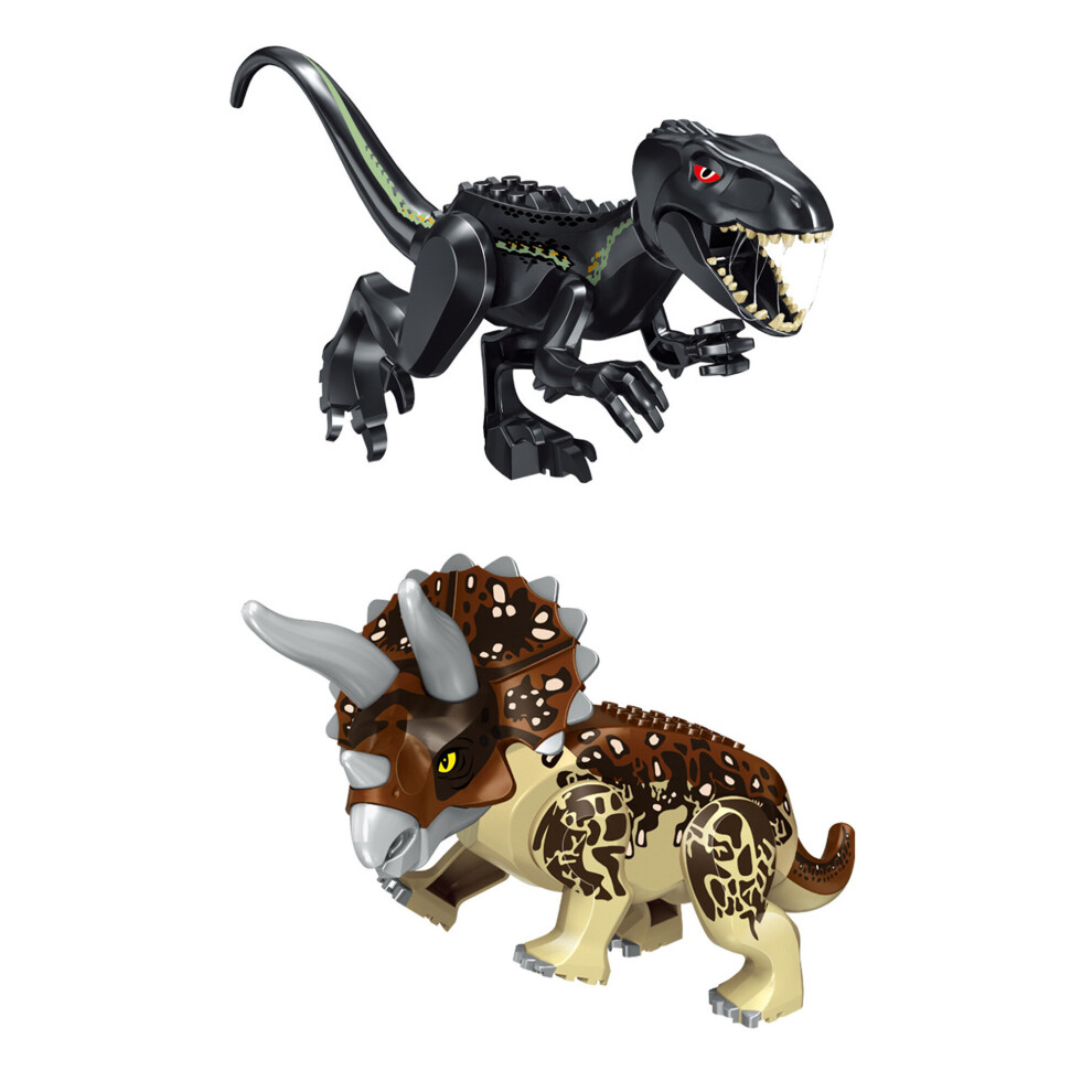 (2PCS-H+I) Jurassic Dinosaur World Series Building Blocks  Removable Triceratops Rex Tyrannosaurus Big Figures Blocks