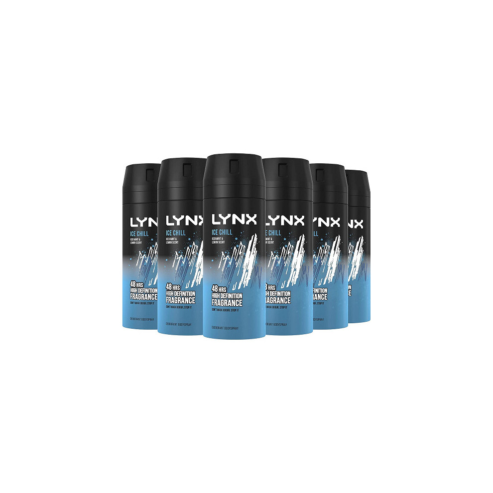 Lynx Ice Chill Scent Deodorant Body Spray 48Hour Beat Odour Smell Fresh 6X 150Ml