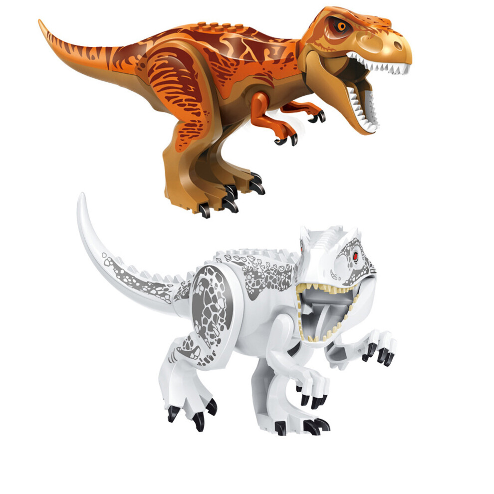 Bonxaif (2Pcs-A+F) Jurassic Dinosaur World Series Building Blocks Removable Triceratops Rex Tyrannosaurus Big Figures Blocks