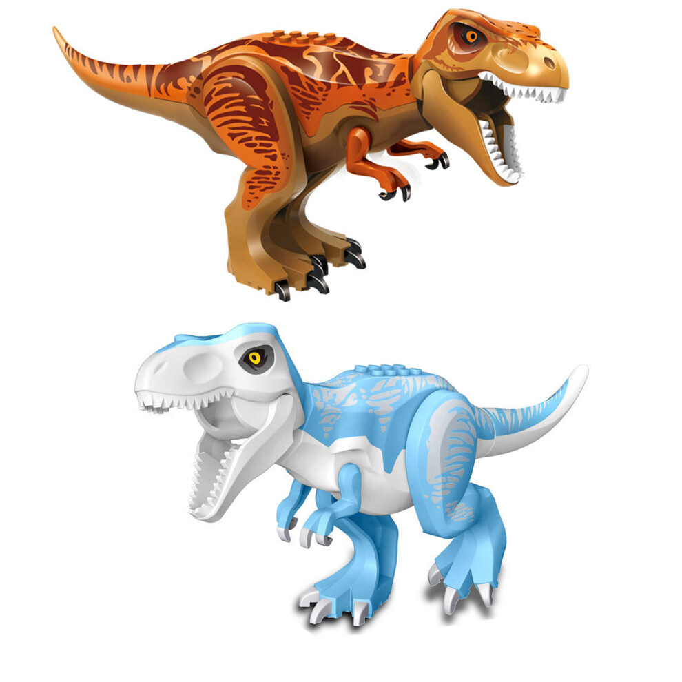 Bonxaif (2Pcs-A+K) Jurassic Dinosaur World Series Building Blocks Removable Triceratops Rex Tyrannosaurus Big Figures Blocks