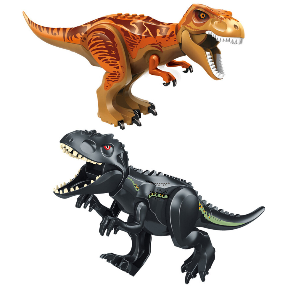 Bonxaif (2Pcs-A+G) Jurassic Dinosaur World Series Building Blocks Removable Triceratops Rex Tyrannosaurus Big Figures Blocks
