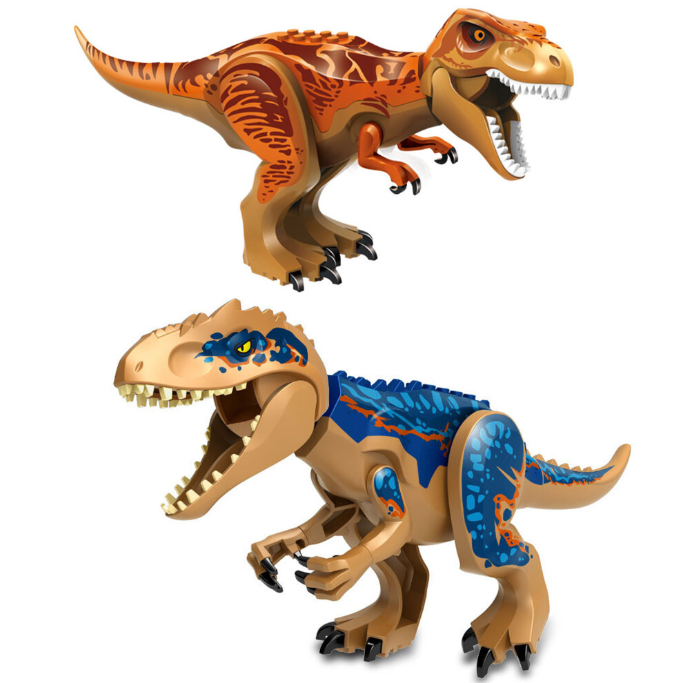 Bonxaif (2Pcs-A+L) Jurassic Dinosaur World Series Building Blocks Removable Triceratops Rex Tyrannosaurus Big Figures Blocks