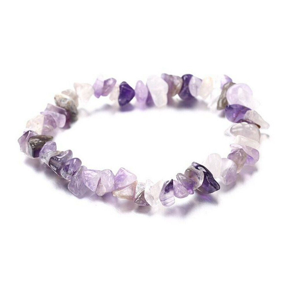 (Purple Cryatal, 1) Crystal Gemstone Bracelet Bead Chakra Natural Stone Stretch Reiki Jewellery Gift