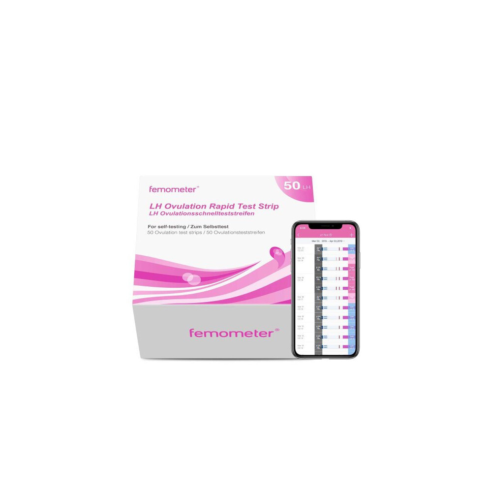 Femometer Ovulation Test Strips Kit, 50 LH OPK, Sensitive Fertility Predictor Testing Sticks, Accurate Results with Smart App (iOS & Android) Automa