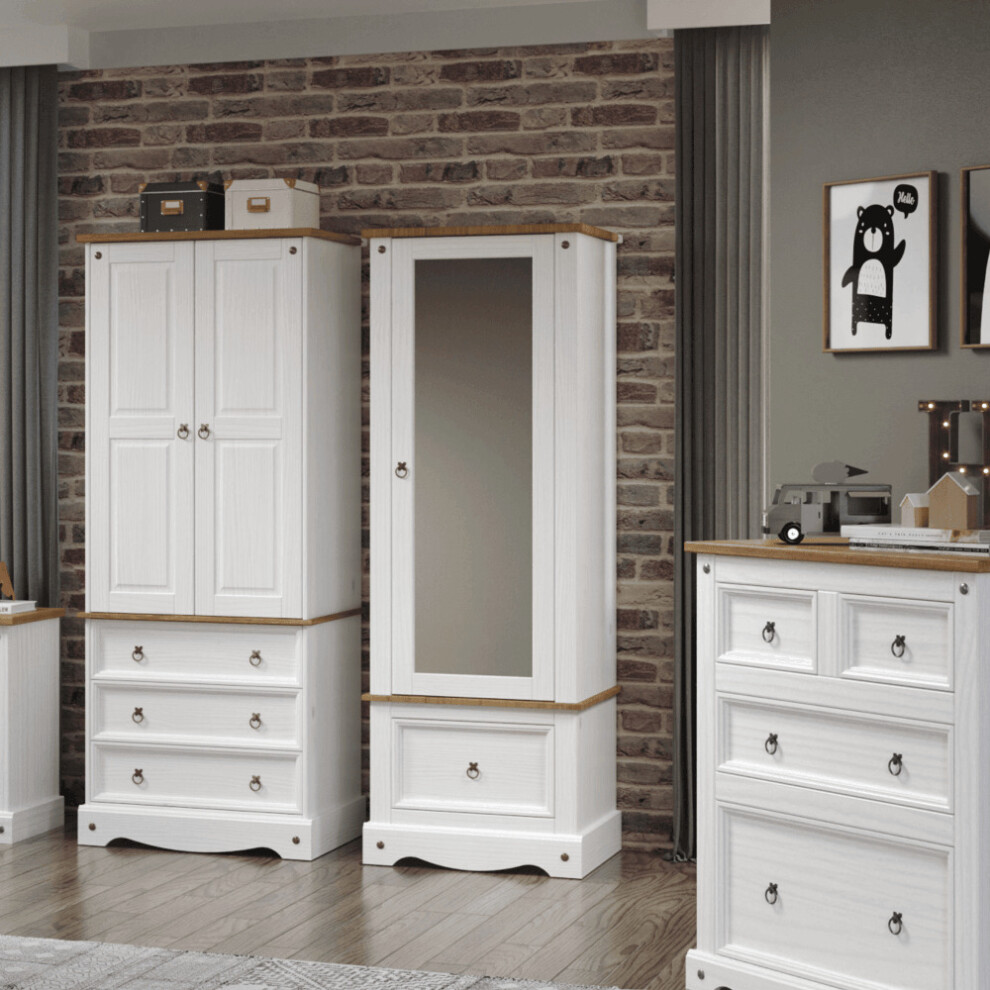 Home Source Corona Pine Armoire 1 Door Wardrobe Cupboard White
