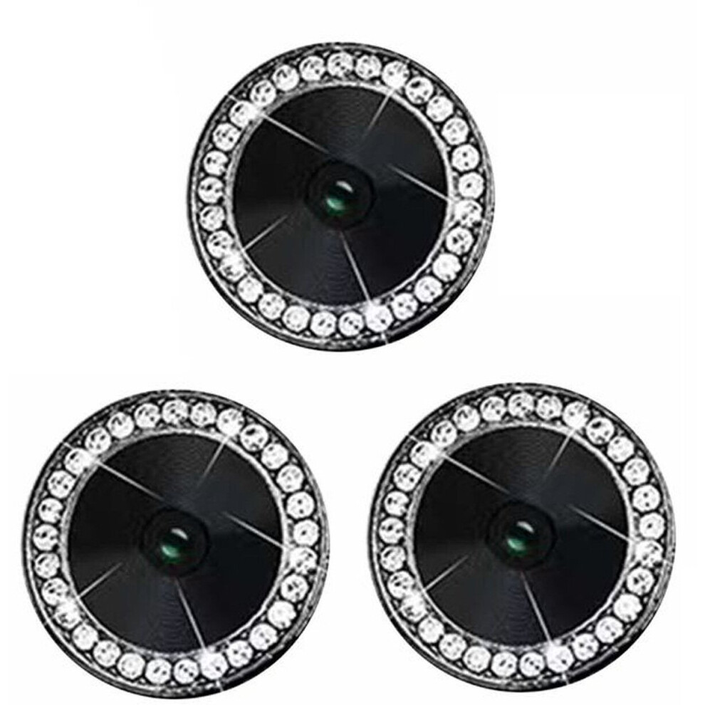 Compatible With Iphone 14 Pro/14 Pro Max - A Set Of 3 Jewelled Glass Camera Lens Protectors Black 9145584616139