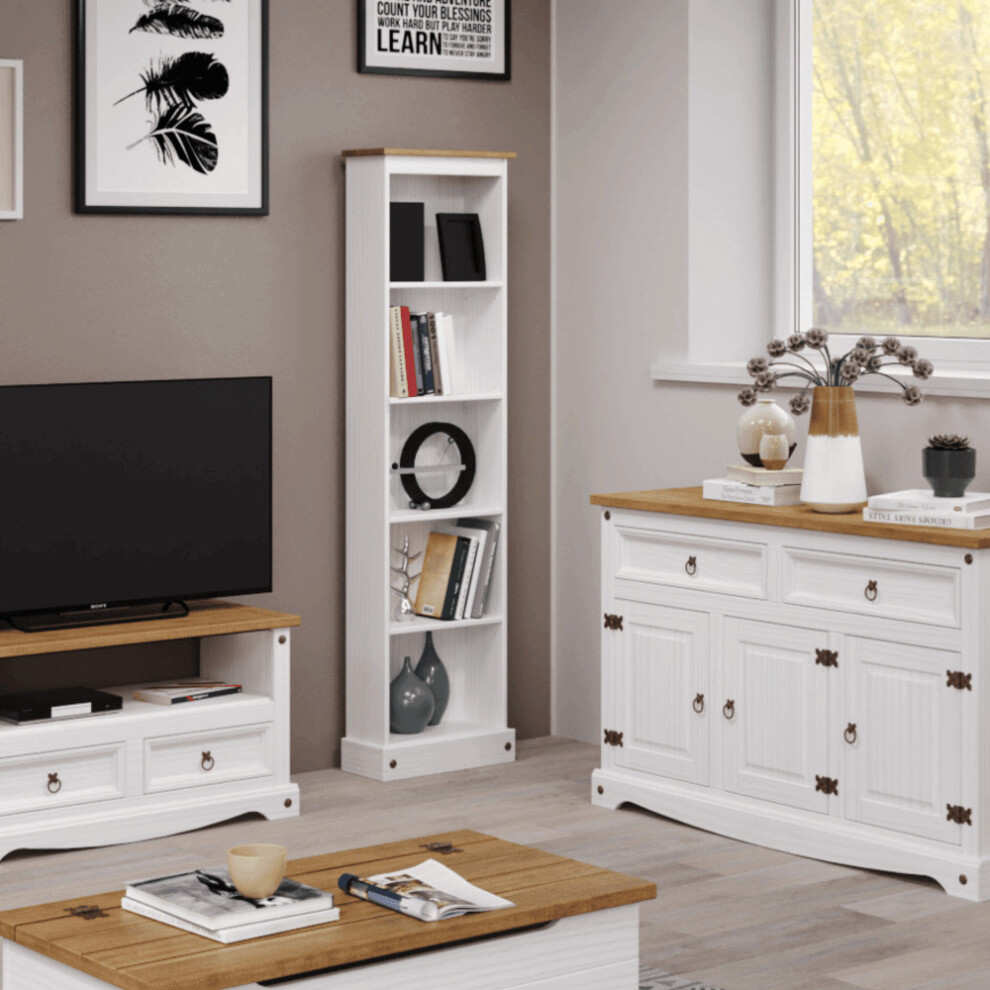 Home Source Corona Pine White Painted Tall Bookcase