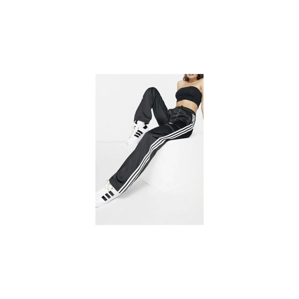 (UK10) adidas Originals Womens Track Pants Black Satin Feel