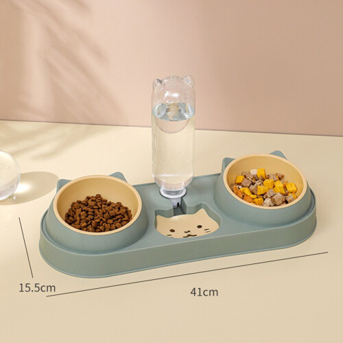 Double Dog Cat Bowls Automatic Feeder Water Dispenser Tilted Cat Food 1