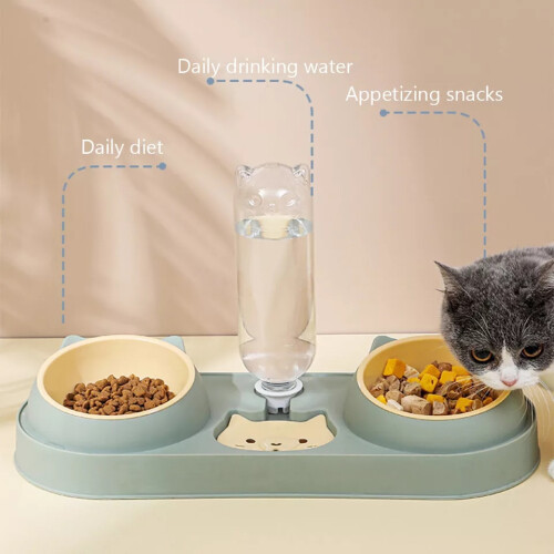 Double Dog Cat Bowls Automatic Feeder Water Dispenser Tilted Cat Food 2