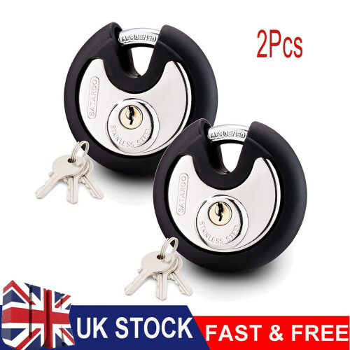 (2PCS) Padlock Heavy Duty Secure Outdoor Disc Lock Waterproof 70mm stainless steel