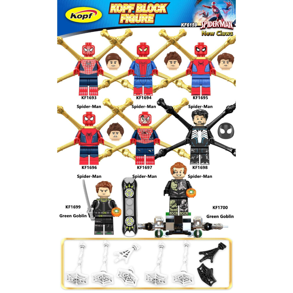 Zhike 8Pcs Spider-Man Venom Minifigures Toy Fit Lego Toy Building Block Children's Gifts