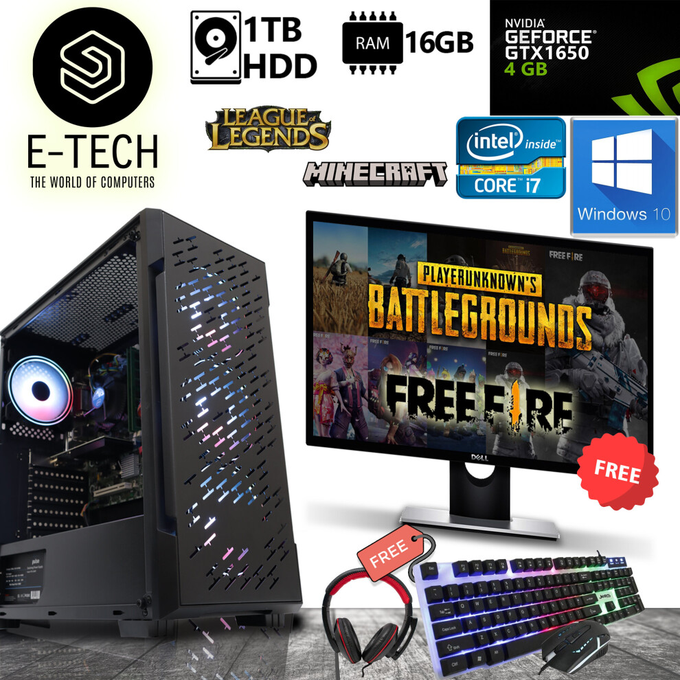 Gaming Pc Computer Bundle Intel Core I7 16Gb Ddr3 1Tb Gtx 1650 Wind10 5060936451449