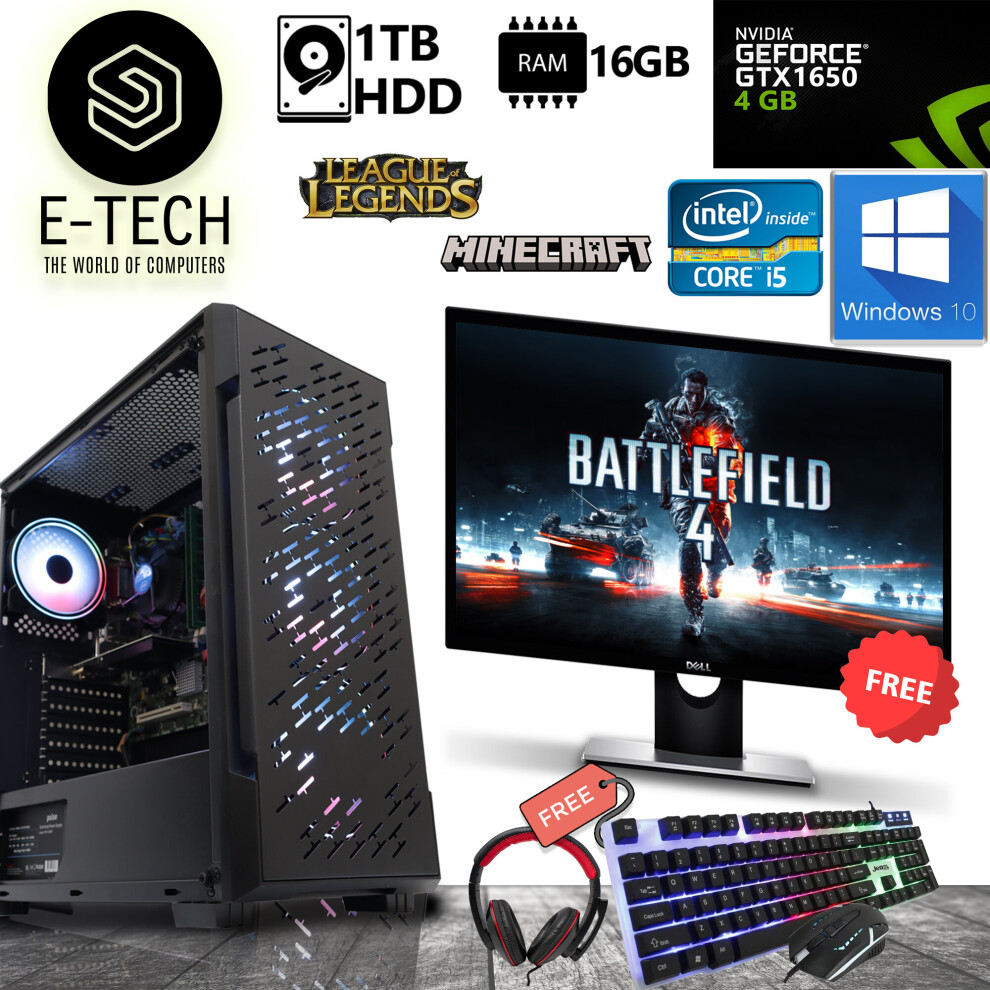 Gaming Pc Computer Bundle Intel Quad Core I5 16Gb Ddr3 1Tb Gtx1650 W10 5060936451470