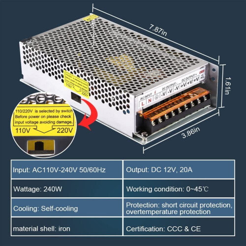 AC - DC 12V 20A 240W Voltage Transformer Switch Power Supply Converter 1