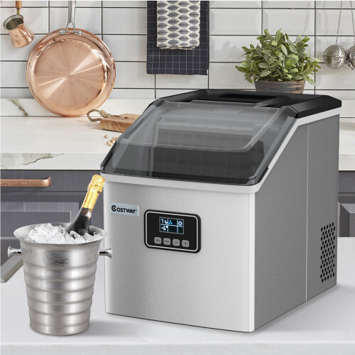 Costway Stainless Steel Automatic Ice Maker Machine with Ice Scoop and Basket 2