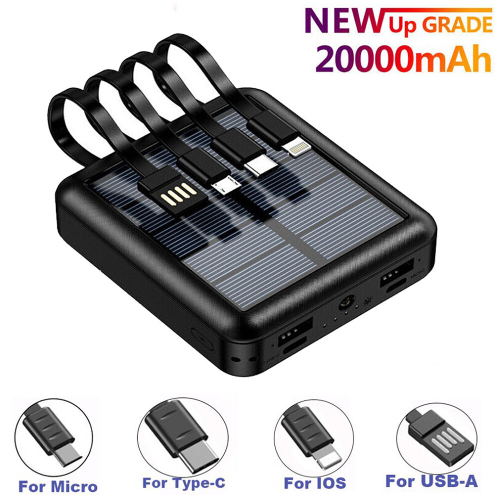 20000mAh Mini Solar Power Bank, 4 Ports LED External Battery Charger