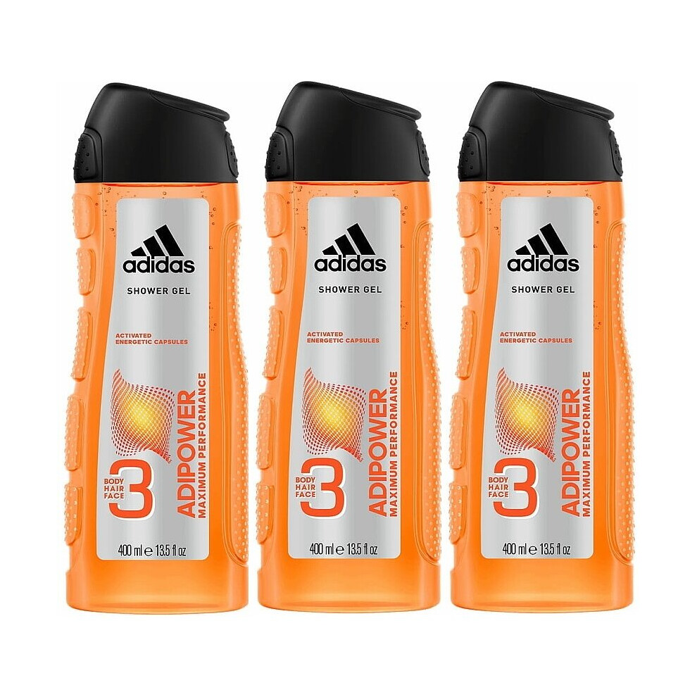 3 x 400ml Adidas Body Hair Face Shower Gel - Adipower