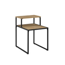 (Coastal Oak) Wood and Metal Sofa Side End Coffee Table 2 Tier