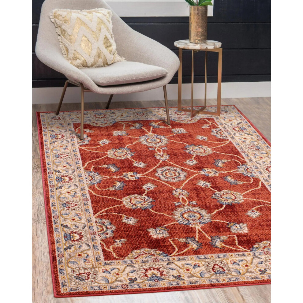 (Terracotta, Large 160x225 cm (5'3''x7'6'')) Traditional Orient 5929 Rug Living Room Bedroom Bordered Classic Rug