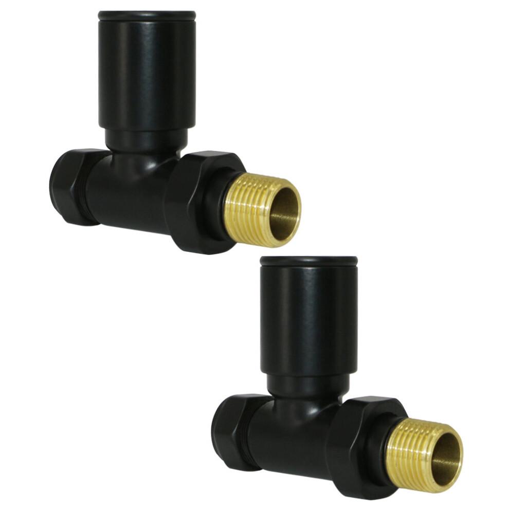 Manual Towel Rail Designer Radiator Valves Black Straight 1/2" x 15mm Twin Pack