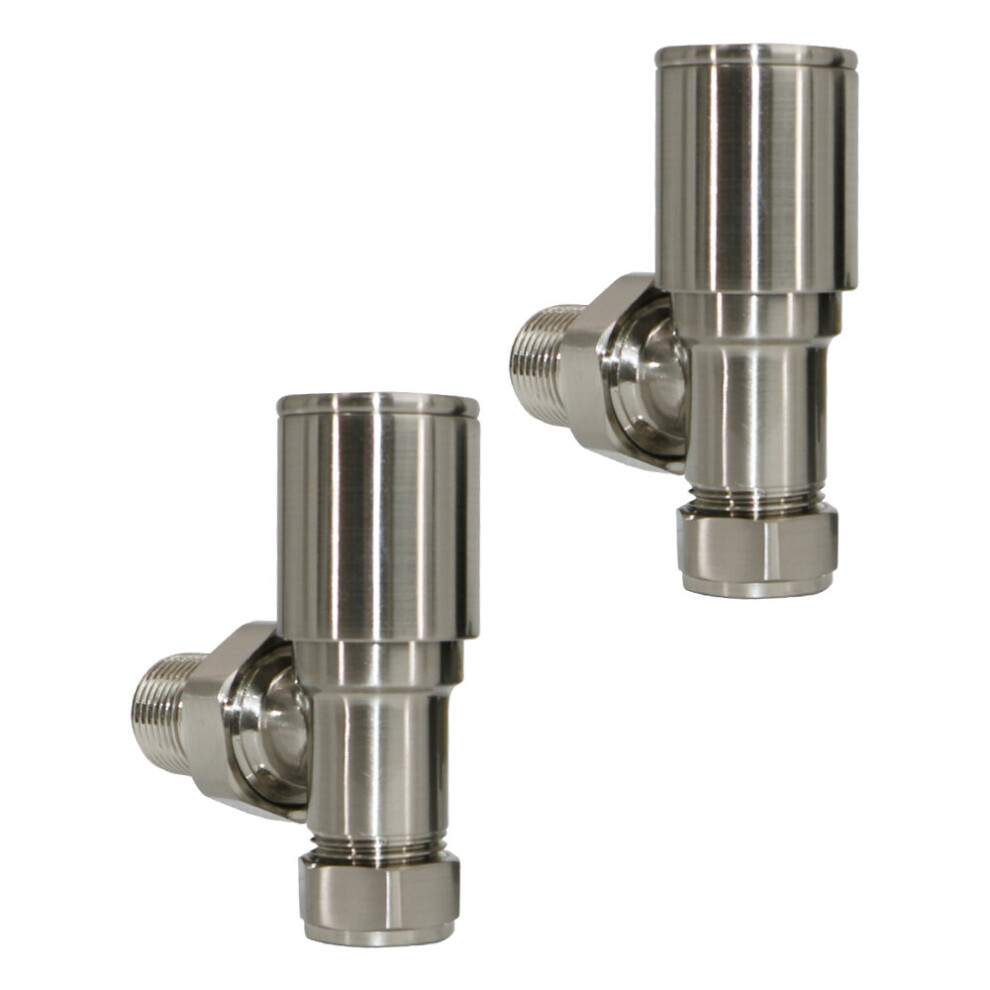 Designer Bathroom Radiator Towel Rail Valves Manual Angled Satin Nickel One Pair