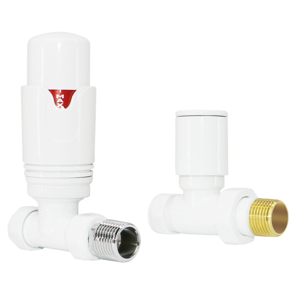 White Straight 15mm x 1/2" Designer Thermostatic Radiator Valves Twin Pack