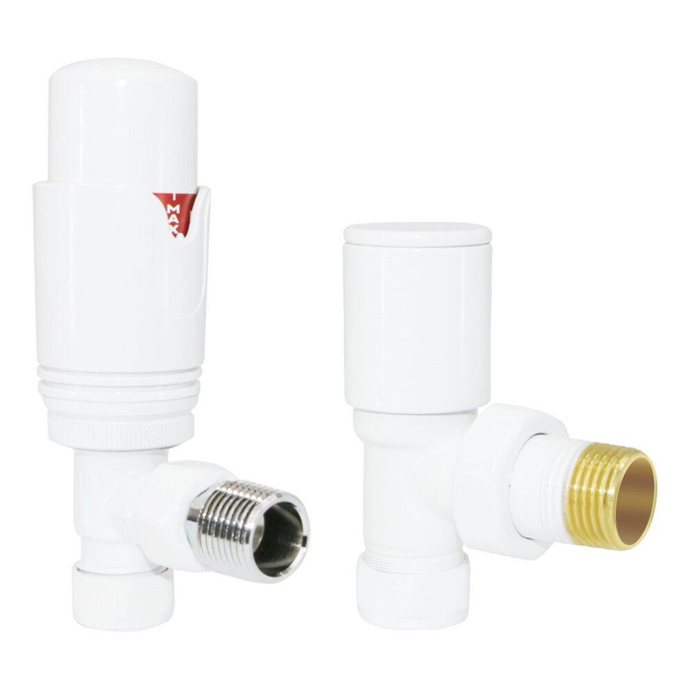 Designer Radiator Valves White Angled 15mm x 1/2" Thermostatic Twin Pack