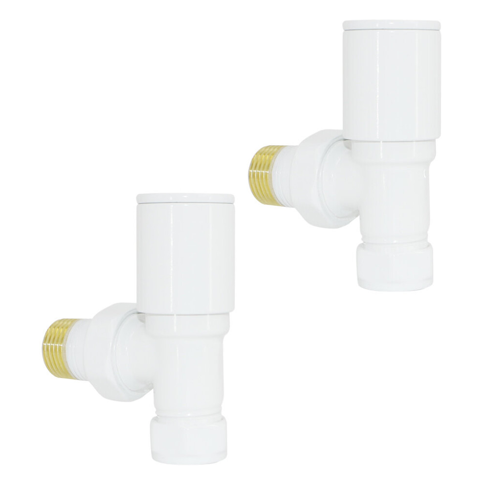 15mm x 1/2" White Angled Manual Towel Rail Designer Radiator Valves One Pair