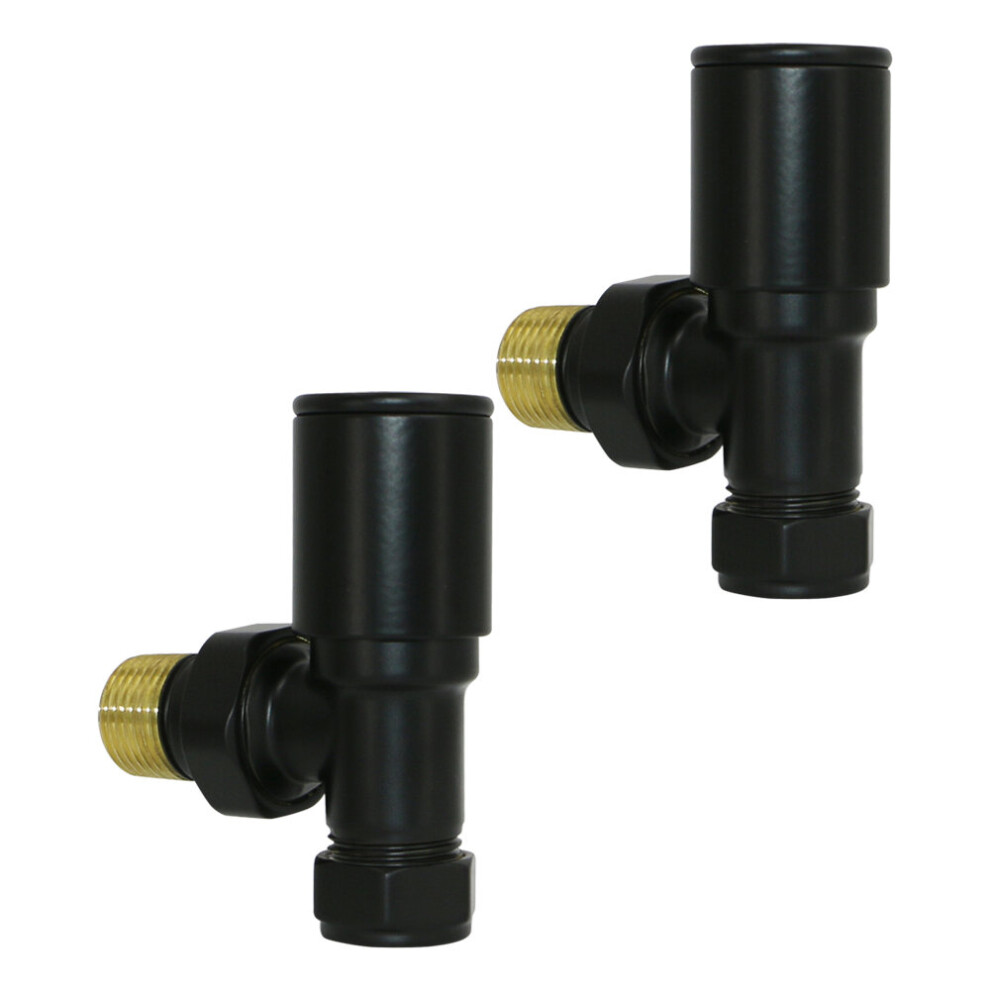 Angled Round Head Black Manual Towel Rail Designer Radiator Valves One Pair