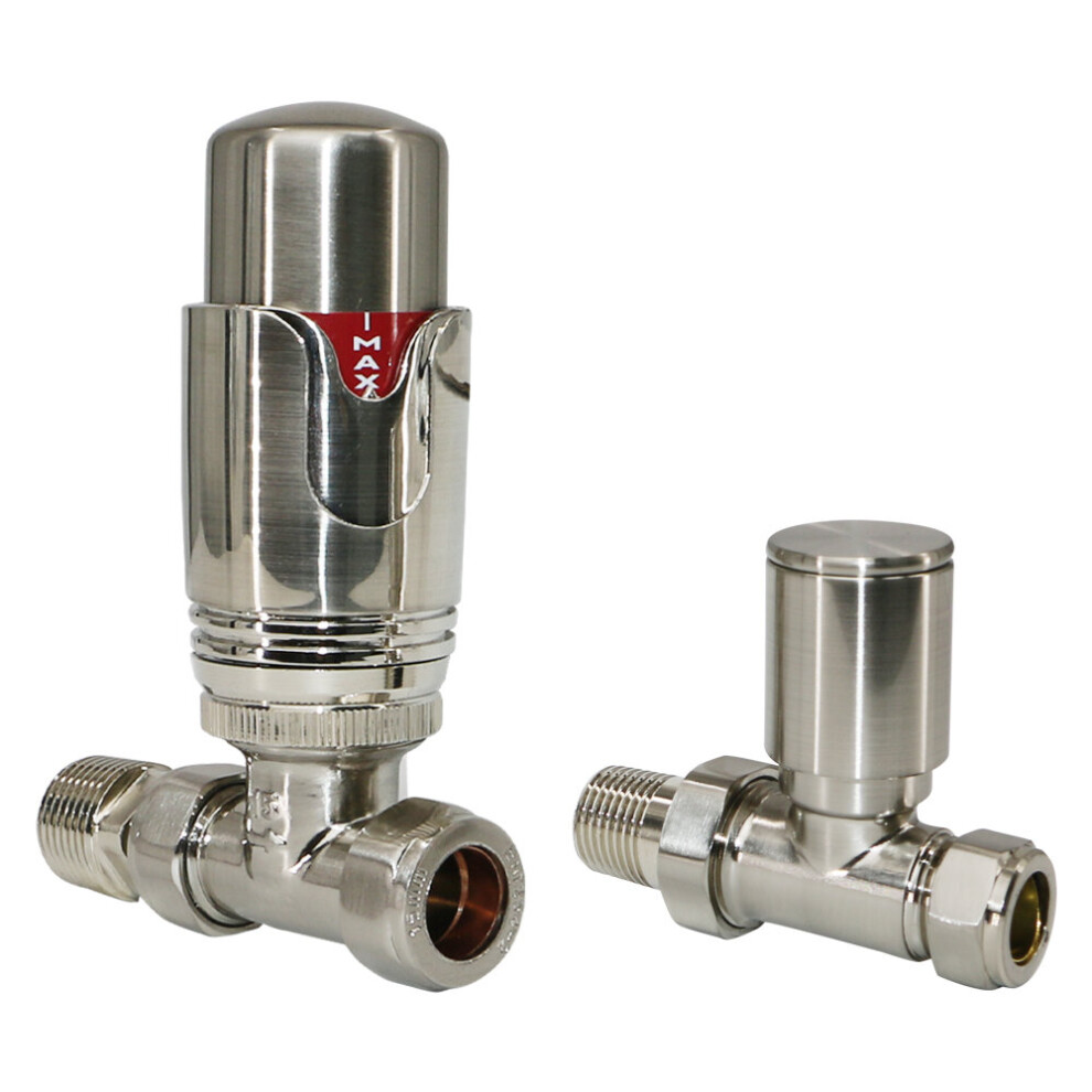 Thermostatic Radiator Valves Heated Towel Rail Straight Satin Nickel TRV 15mm