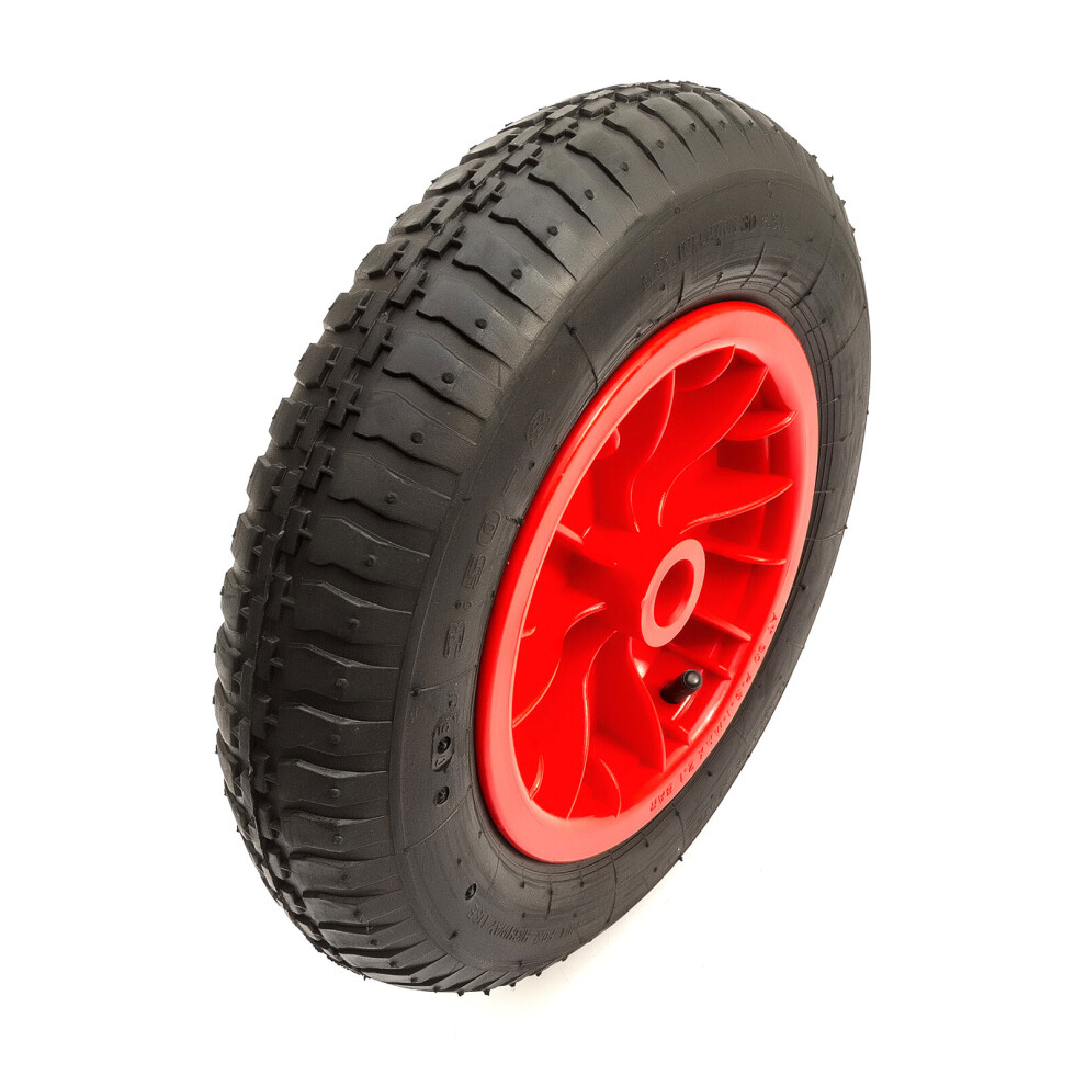 3.50-8 Wheel Pneumatic Tyre & Inner Tube 14'' Red 1" Bore Wheelbarrow