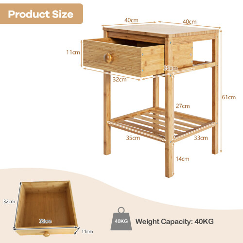 Costway Bamboo Nightstand Bedside Table Multifunctional Accent End Table 1