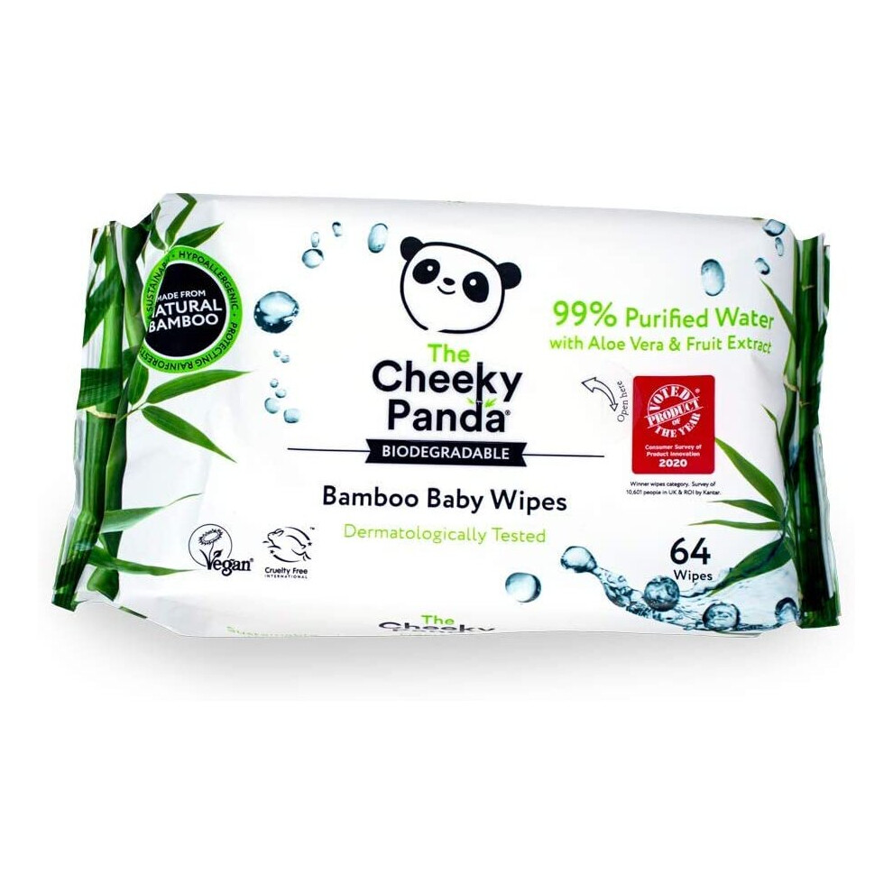 The Cheeky Panda Bamboo Biodegradable Baby Wipes | 99% Purified Water, Suitable for Sensitive Skin | Dermatologically Tested