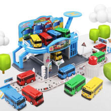 The Little Bus Tayo Rogi Rani Push Button Parking Lot Rail Garage Toy Mini set