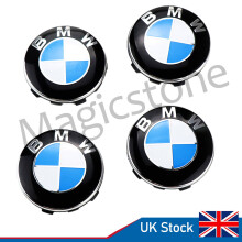 4x 68mm BMW Wheel Center Caps - Blue/White Alloy Clip Covers for 1/3/5/7 Series (E90) & Z4