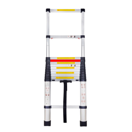 One Button Retraction 3.8M Portable Aluminium Telescopic Ladder Steps 2