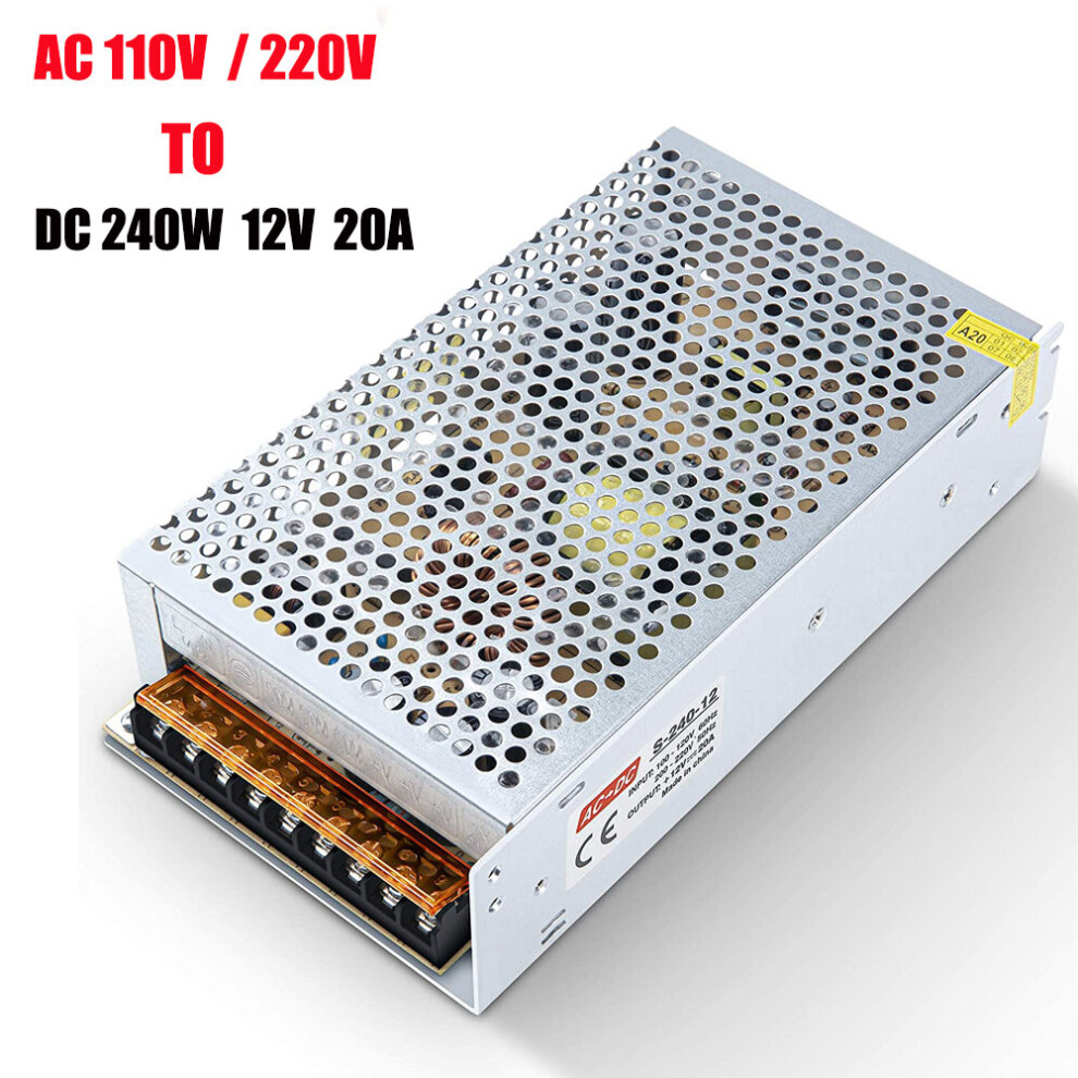 AC 110/220V to DC 240W 12V 20A Power Transformer Converter Switch